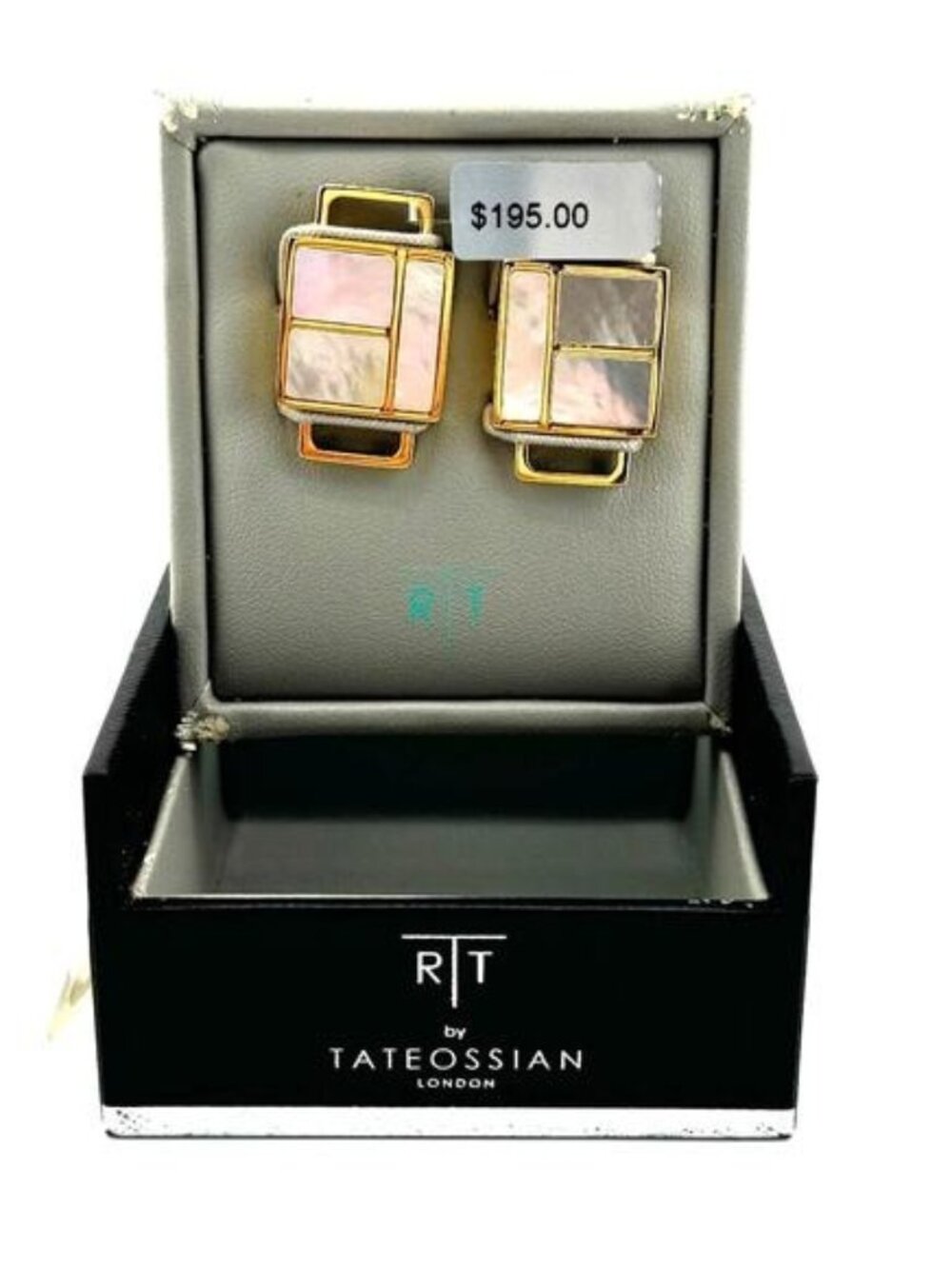 Tateossian Shoe Links Gold Plated Stainless Steel & Mother-Of-Pearl